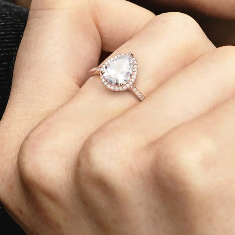 Euc Pandora Sparkling Teardrop Halp rose gold ring - Picture 3 of 4